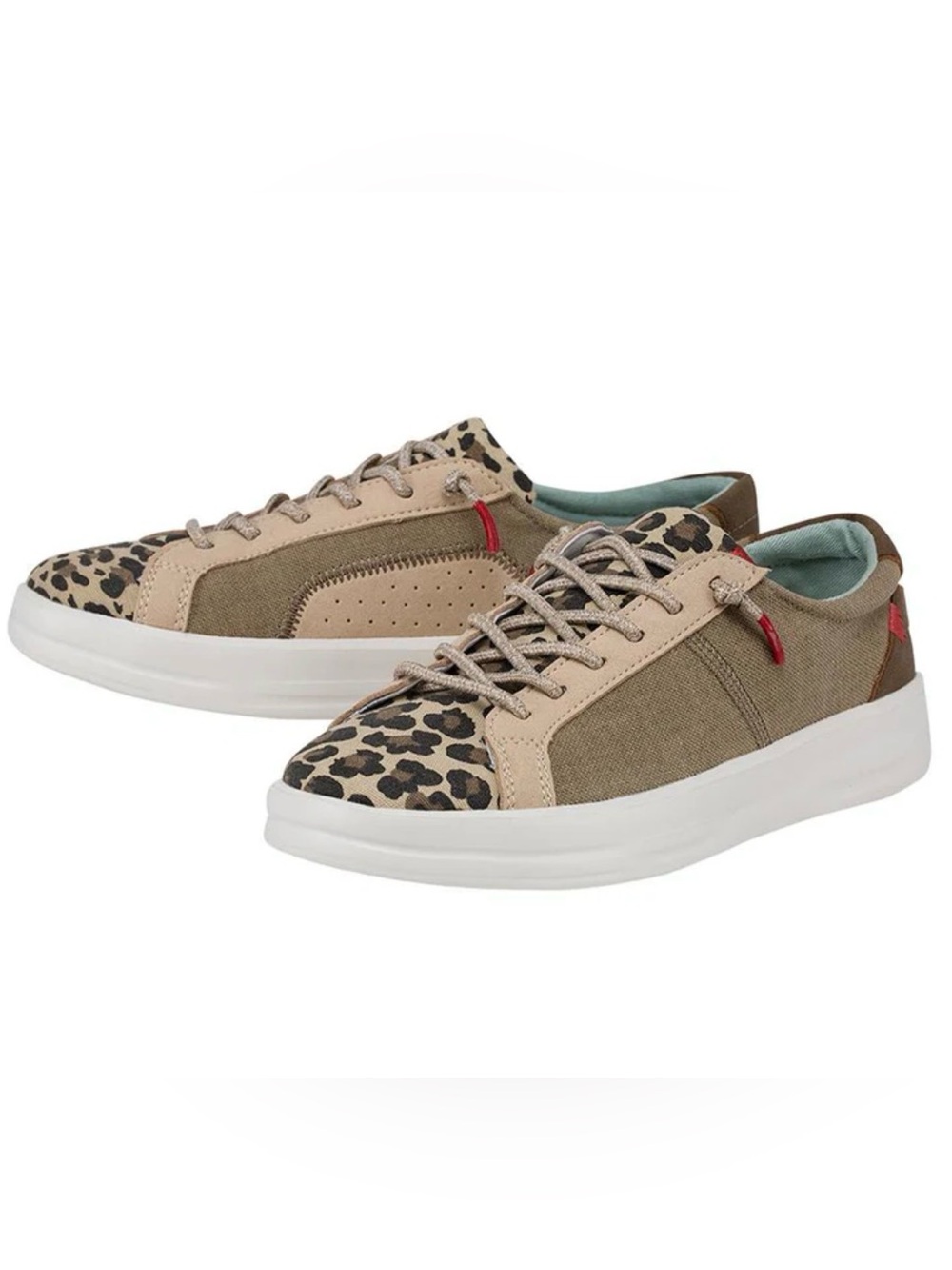 Hey Dude Women's Leopard Canvas Sneakers in Beige and Black